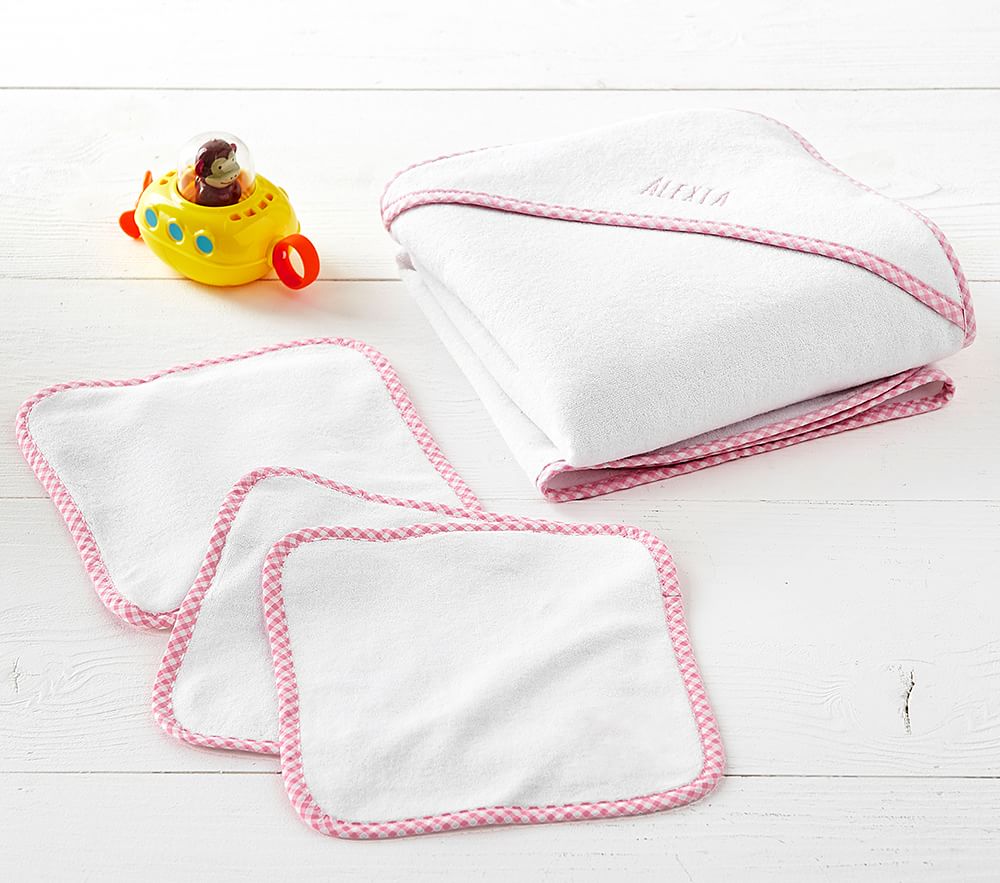 Gingham Baby Bath Wrap & Washcloths Sets